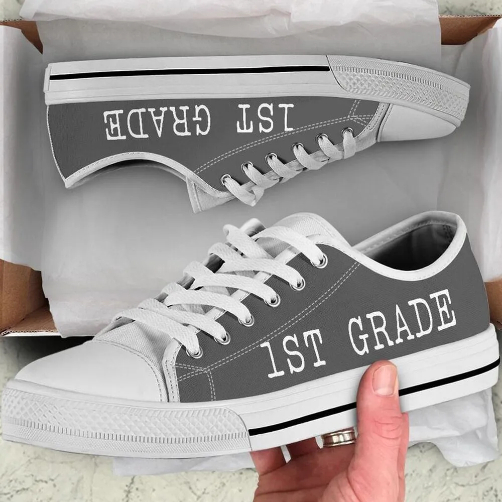 1St Grade Gray White Shoes, Teacher Shoes, Low Top Sneakers