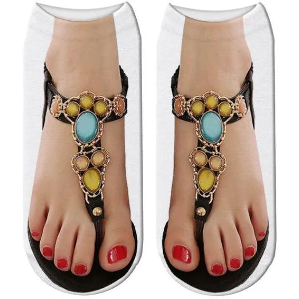 3D Flip Flop Print Cotton Socks For Women