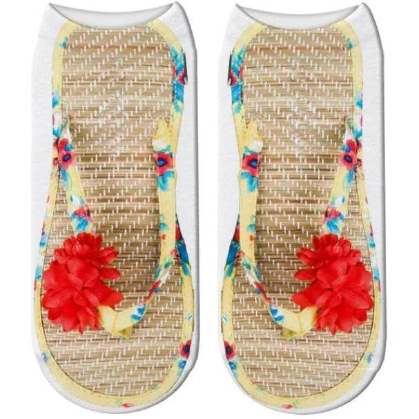 3D Flip Flop Print Cotton Socks For Women