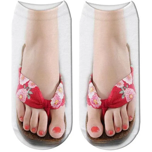 3D Flip Flop Print Cotton Socks For Women