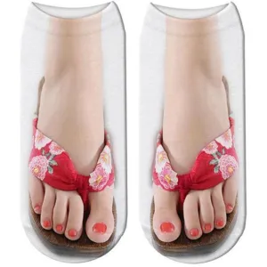 3D Flip Flop Print Cotton Socks For Women