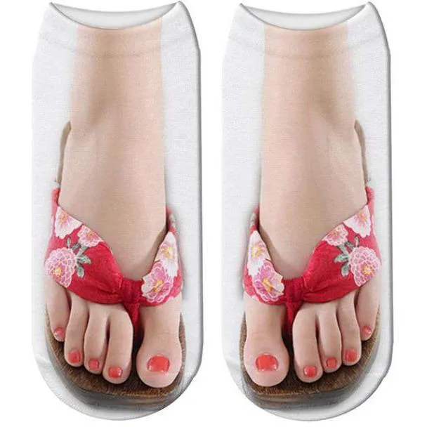 3D Flip Flop Print Cotton Socks For Women