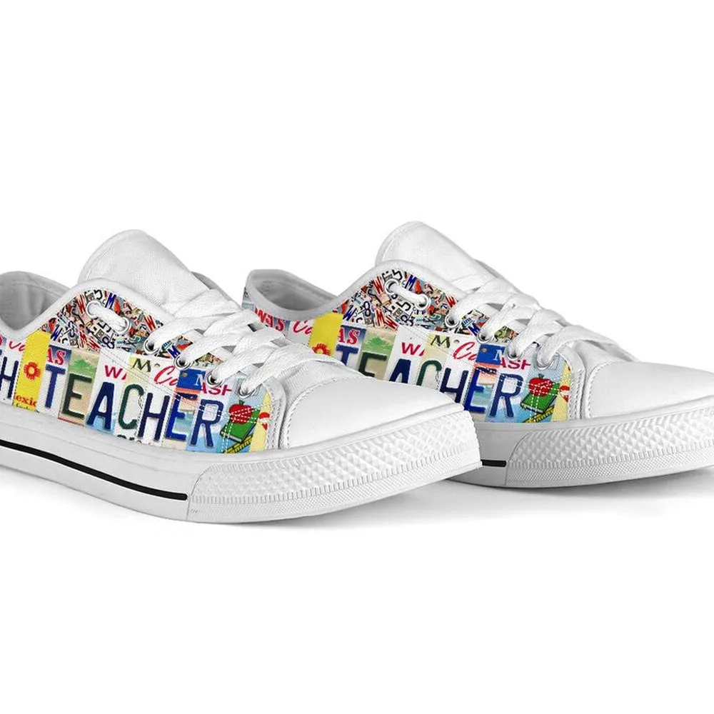 5Th Teacher Live Love License Plates Low Top Shoes, Teacher Shoes, Low Top Sneakers