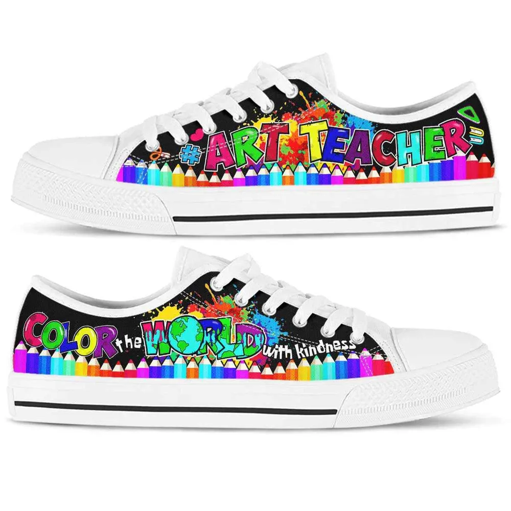 Art Teacher School Color The World With Kindness Low Top Shoes, Teacher Shoes, Low Top Sneakers