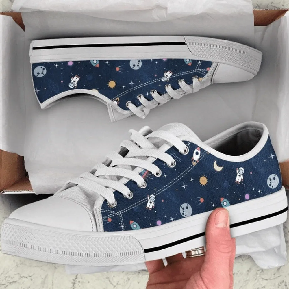 Astronaut, Spaceship, Planet Pattern Low Top Shoes Sneaker, Low Top Sneaker, Low Top Canvas Shoes