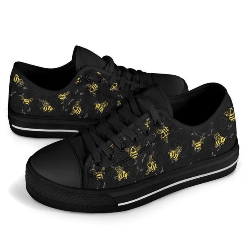 Bee Pattern Low Top Shoes, Animal Print Canvas Shoes, Print On Canvas Shoes