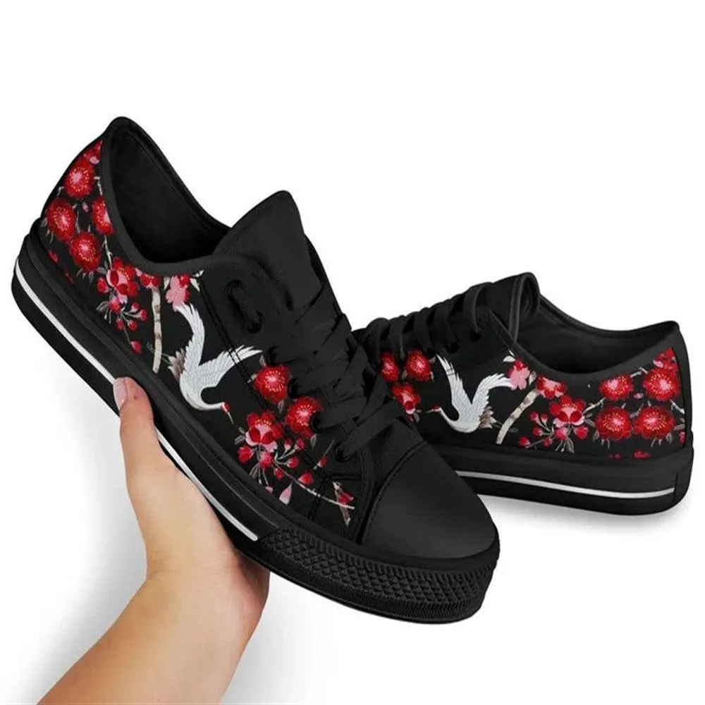 Bird Cherry Blossom Low Top Shoes, Animal Print Canvas Shoes, Print On Canvas Shoes