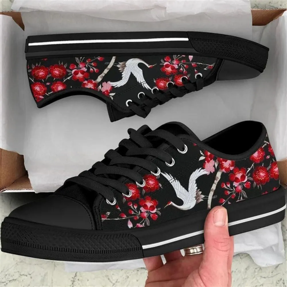 Bird Cherry Blossom Low Top Shoes, Animal Print Canvas Shoes, Print On Canvas Shoes