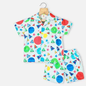 Blue Rocket Theme Half Sleeves Shirt With Shorts