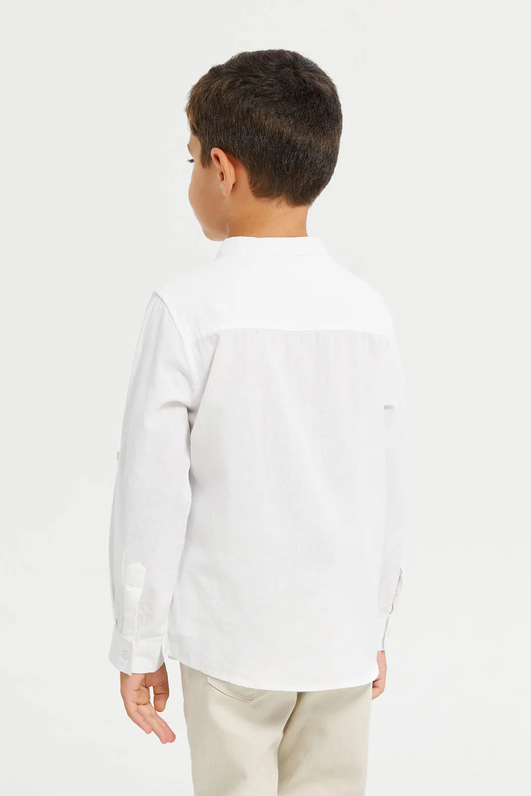 Boys White Long Sleeved Mandarin Shirt