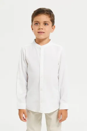 Boys White Long Sleeved Mandarin Shirt