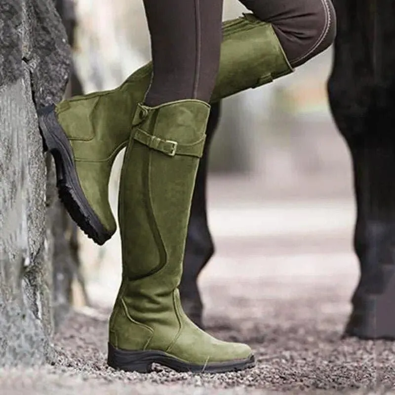 Casual Gladiator Boots - Knee-High PU Boots with Square Heel