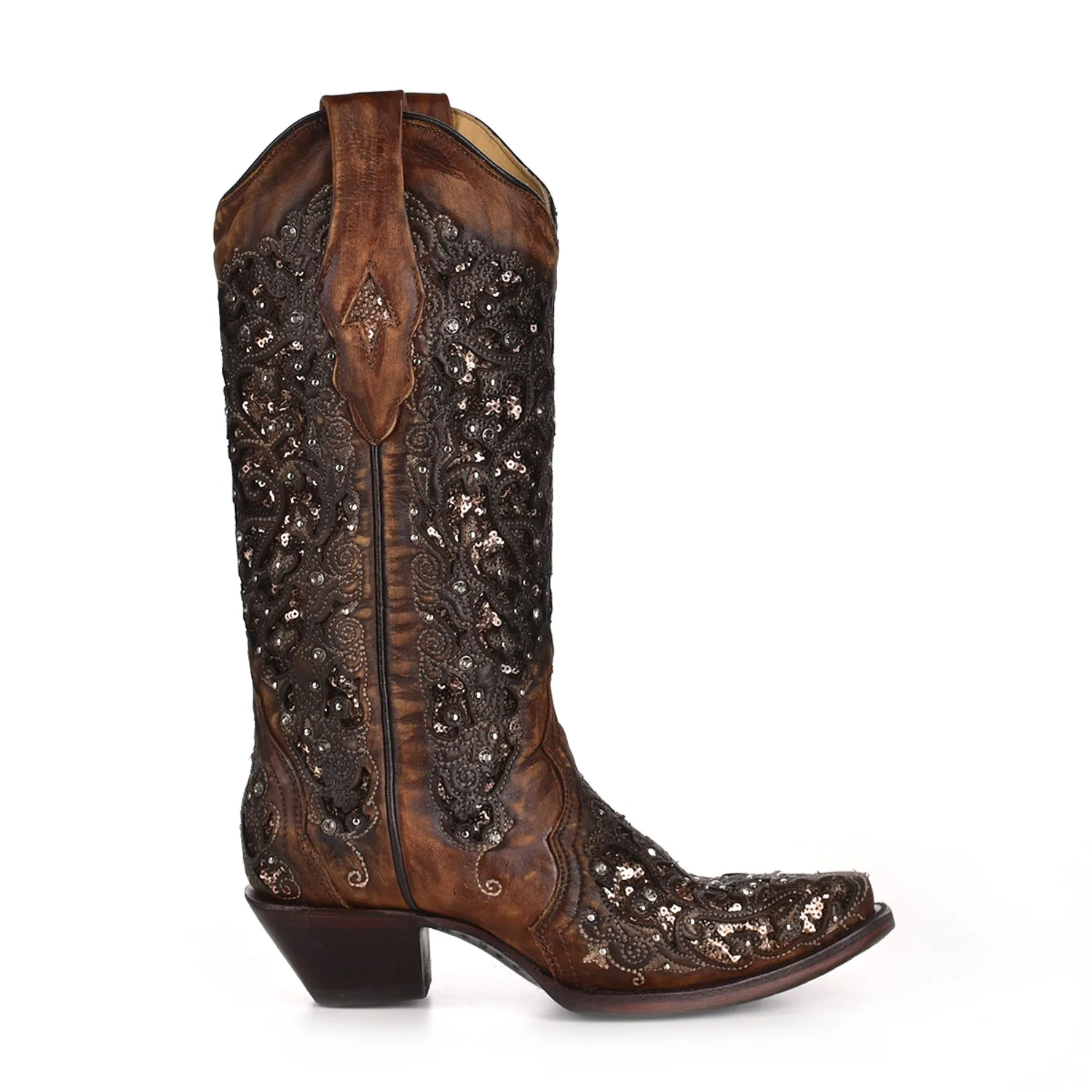 Corral Womens Shimmer Inlay Cowboy Boots Leather Cognac