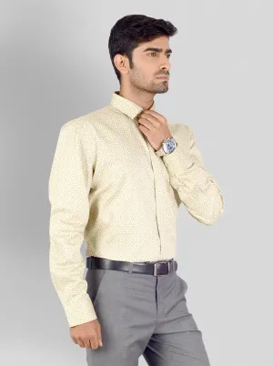 Cream & Brown Printed Regular Fit Formal Shirt | JadeBlue