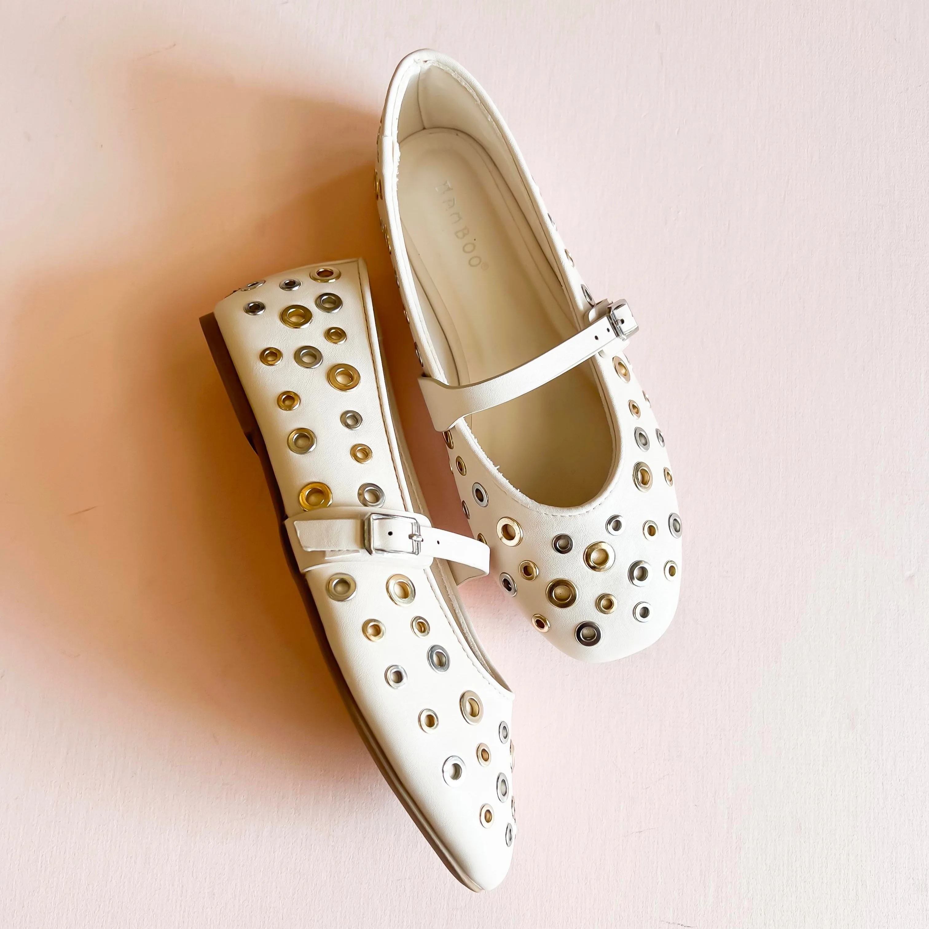 Cream Ivory Studded Ballet Flats