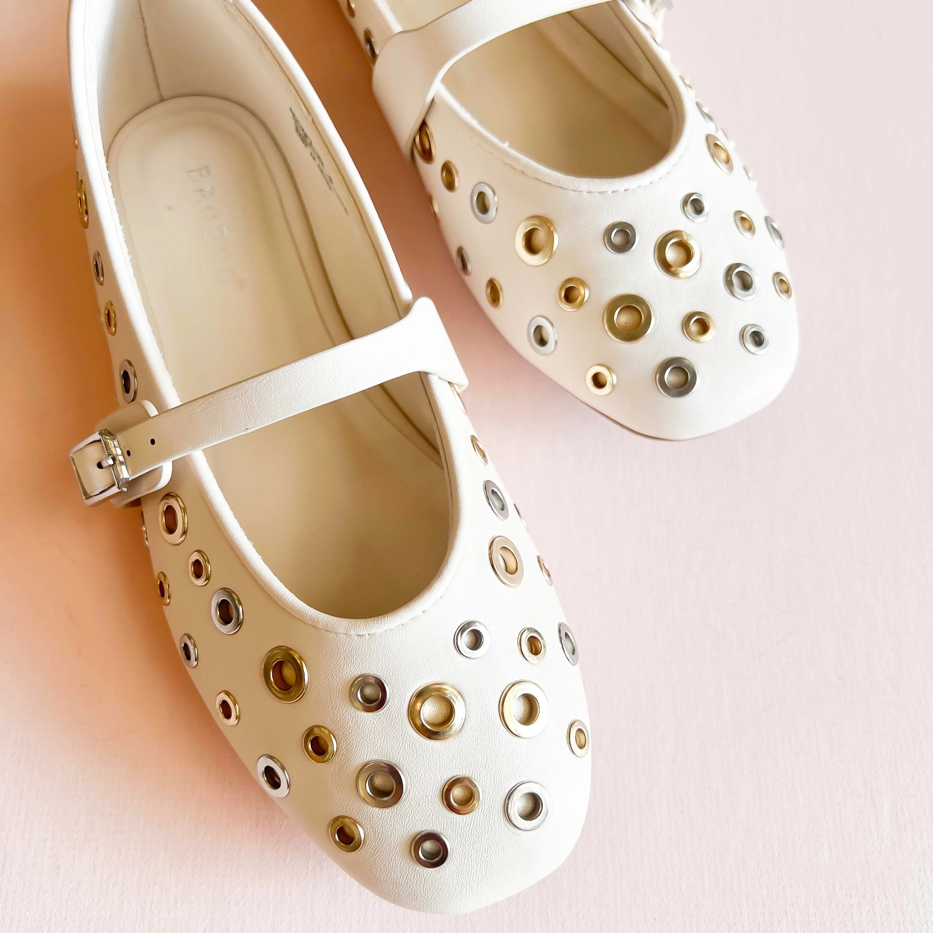 Cream Ivory Studded Ballet Flats