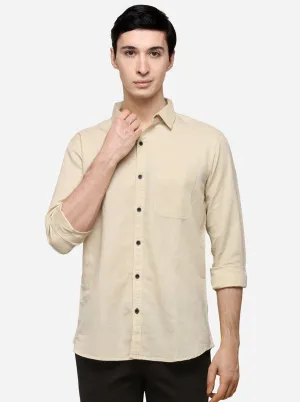 Cream Slim Fit Solid Casual Shirt | JadeBlue