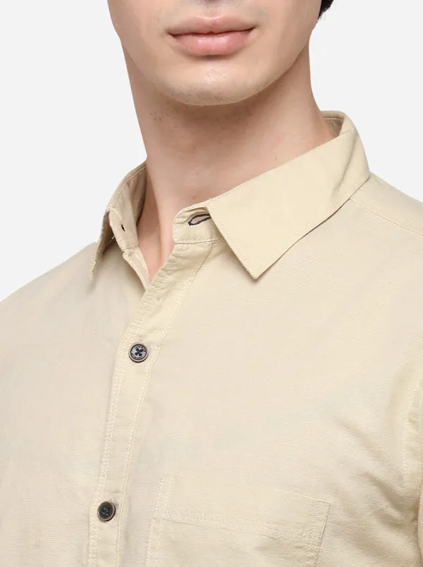 Cream Slim Fit Solid Casual Shirt | JadeBlue