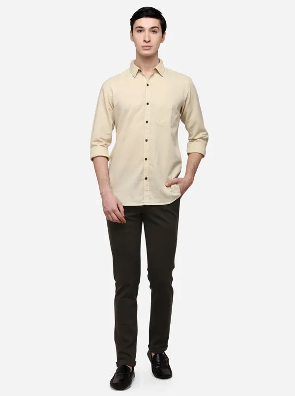 Cream Slim Fit Solid Casual Shirt | JadeBlue