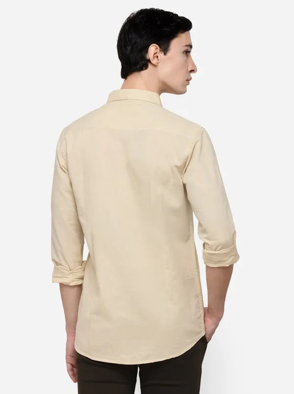 Cream Slim Fit Solid Casual Shirt | JadeBlue