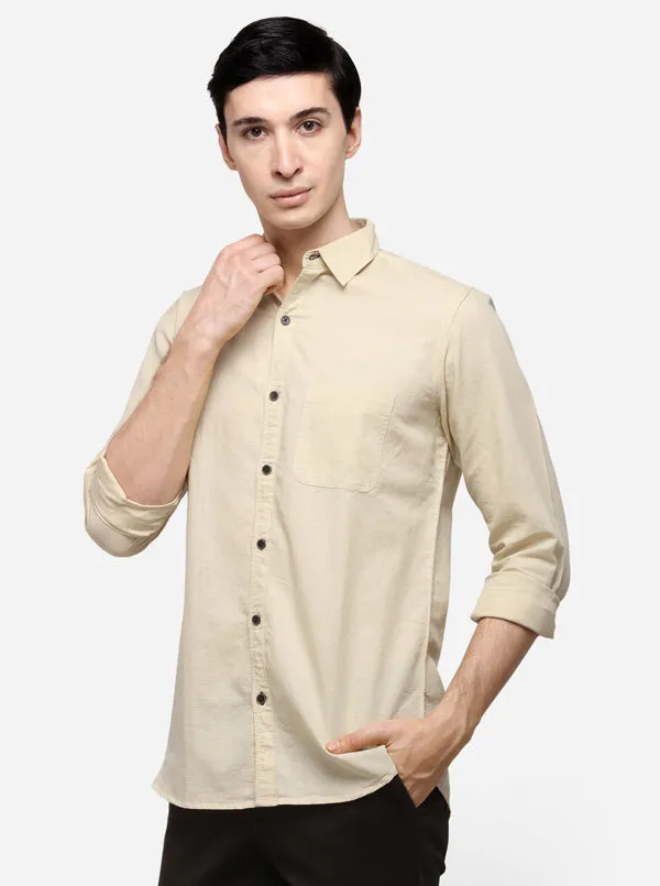 Cream Slim Fit Solid Casual Shirt | JadeBlue