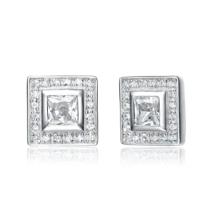 Cubic Zirconia Sterling Silver Rhodium Plated Square Shape Earrings