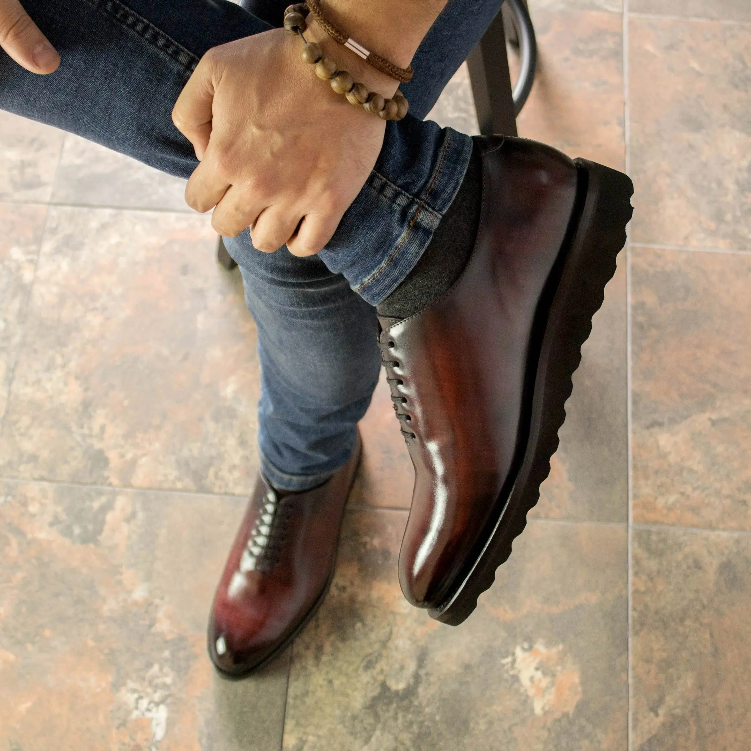 DapperFam Giuliano in Burgundy Men's Hand-Painted Patina Whole Cut