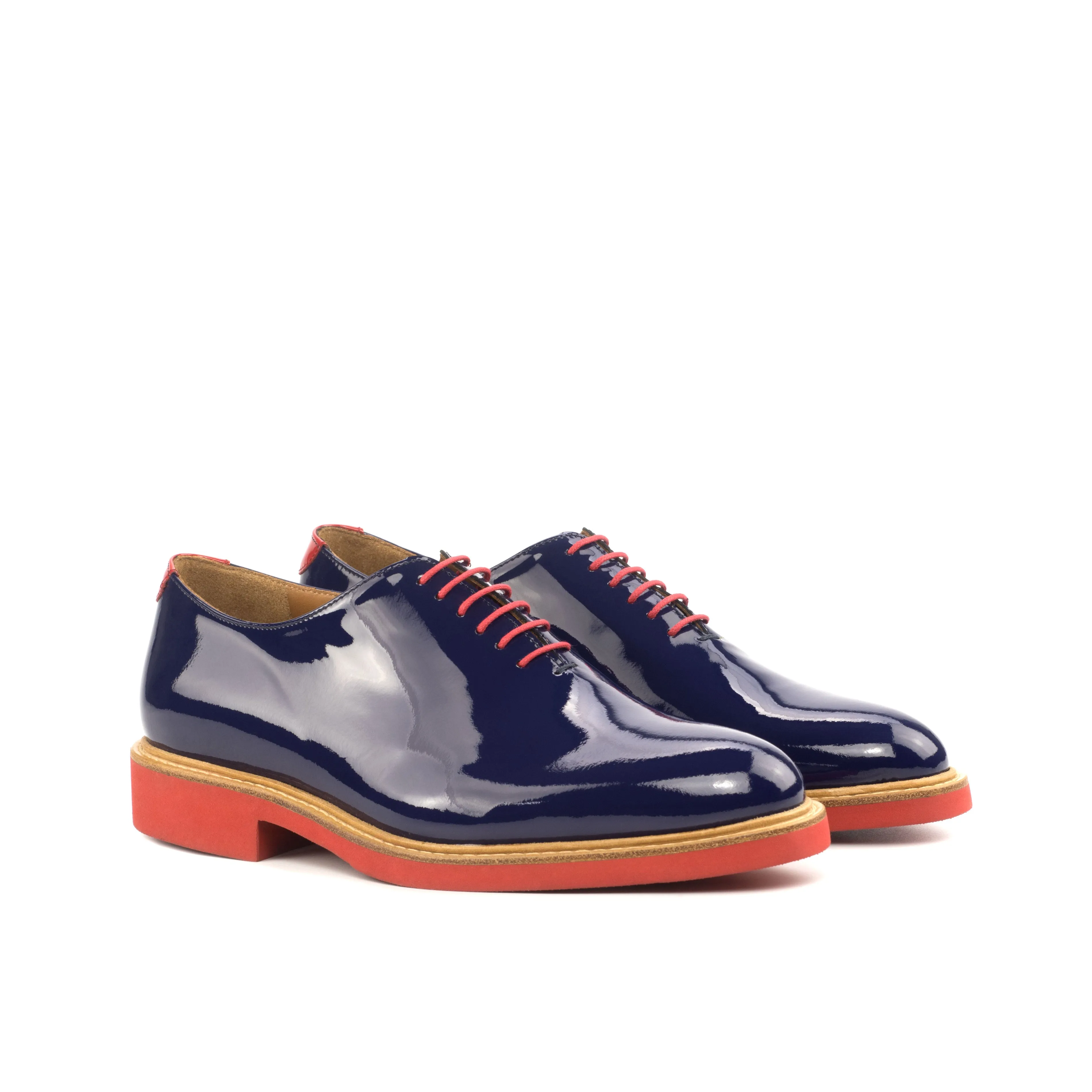 DapperFam Giuliano in Cobalt Blue / Red Men's Italian Suede & Patent Leather Whole Cut