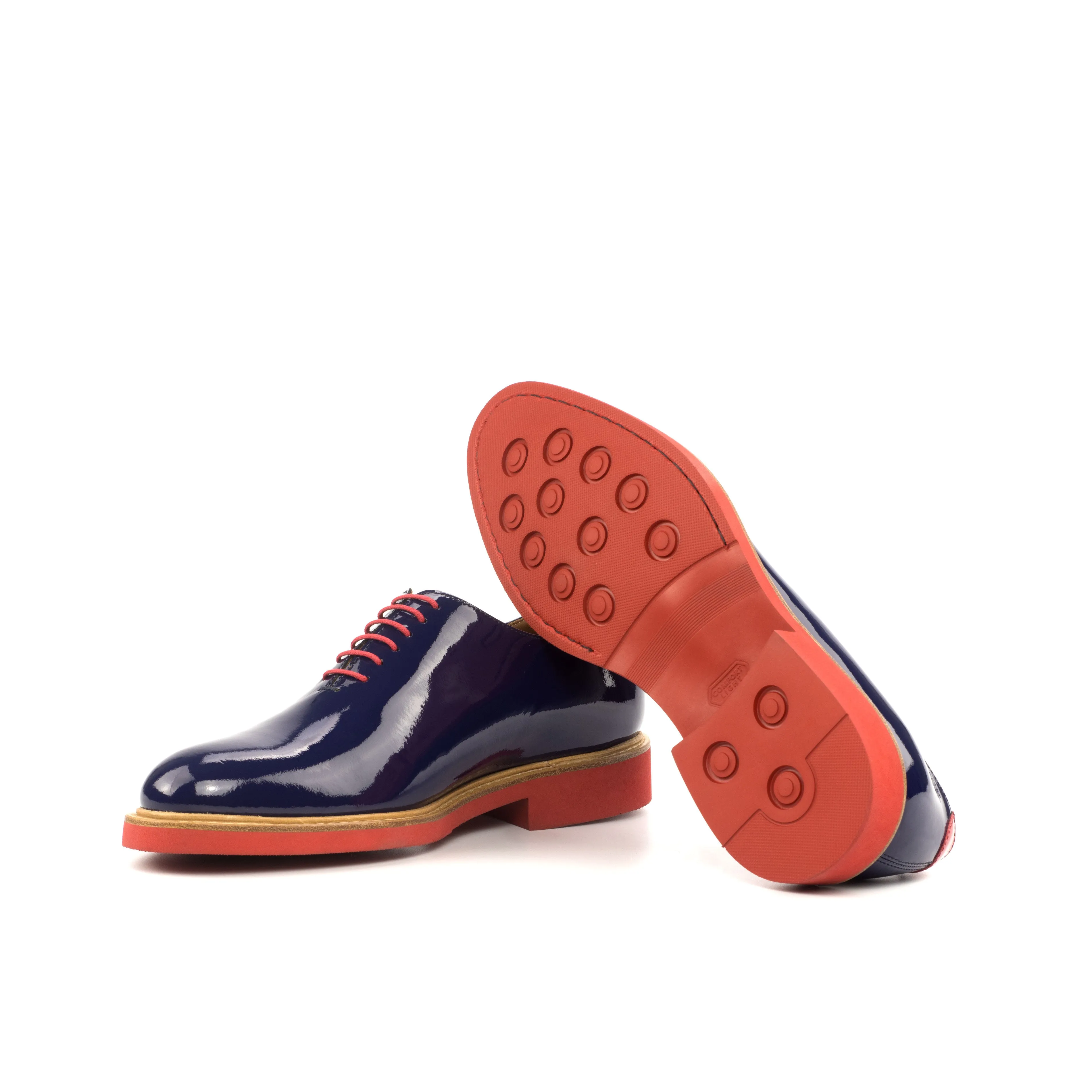 DapperFam Giuliano in Cobalt Blue / Red Men's Italian Suede & Patent Leather Whole Cut