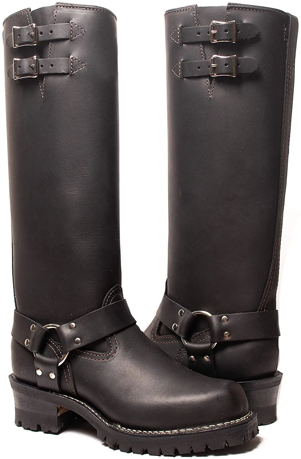 Double Strap Black Leather Harness Boots