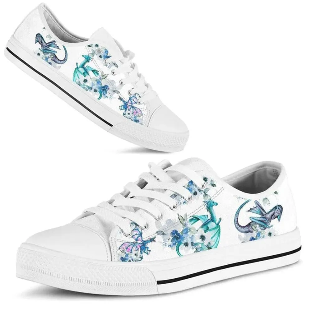 Dragon Watercolor Low Top Shoes, Animal Print Canvas Shoes, Print On Canvas Shoes