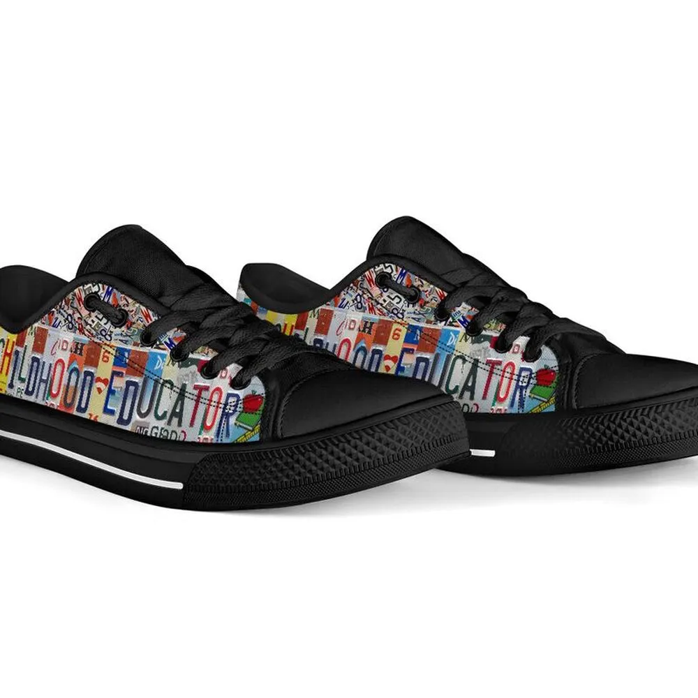 Early Childhood Education License Plates Low Top Black Shoes, Teacher Shoes, Low Top Sneakers