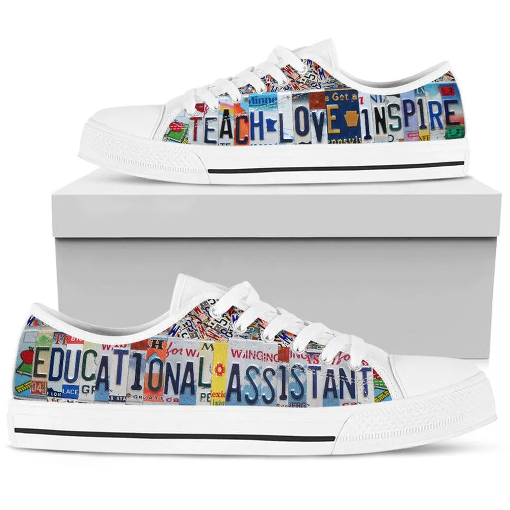 Educational Assistant Inspire License Plates Low Top Shoes, Teacher Shoes, Low Top Sneakers