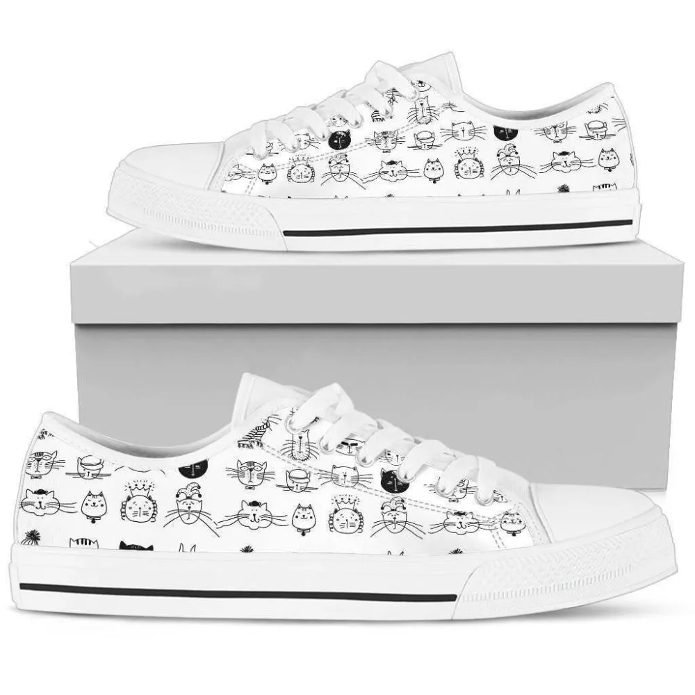 Feline Elegance Women'S Low-Top Shoes Featuring Cats, Cat Canvas Shoes