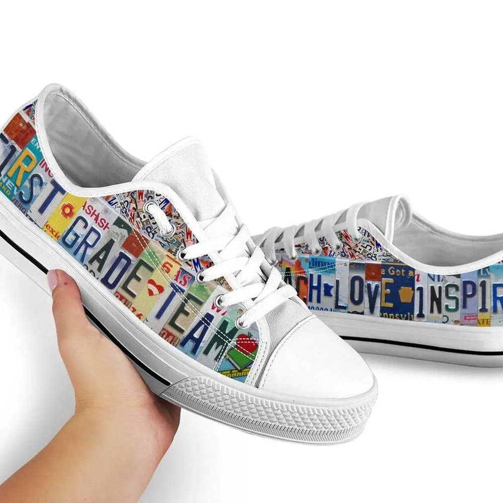 First Grade Team License Plates Low Top Shoes, Teacher Shoes, Low Top Sneakers