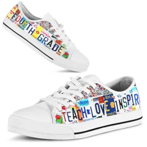 Fourth Grade Inspire License Plates Low Top Shoes, Teacher Shoes, Low Top Sneakers