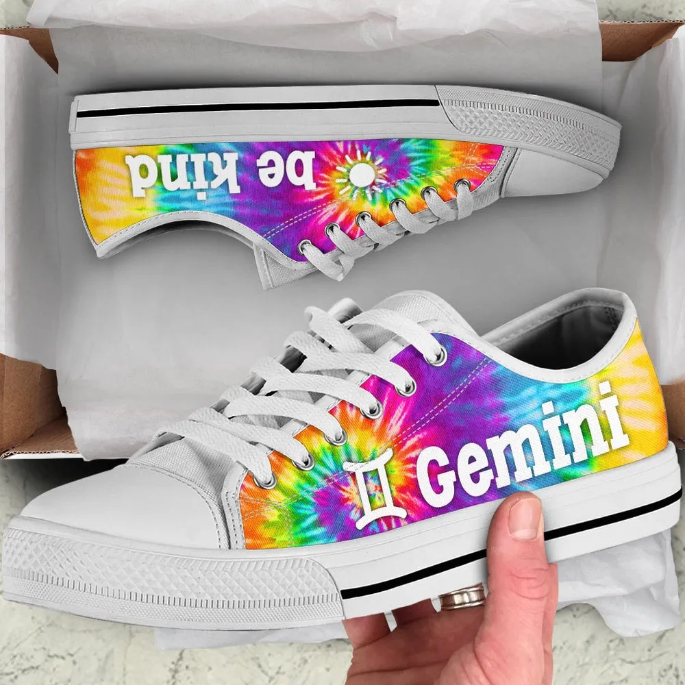 Gemini Zodiac Bekind Tie Dye Low Top Gemini Horoscope Zodiac Sign Shoes , Low Top Sneaker, Low Top Canvas Shoes