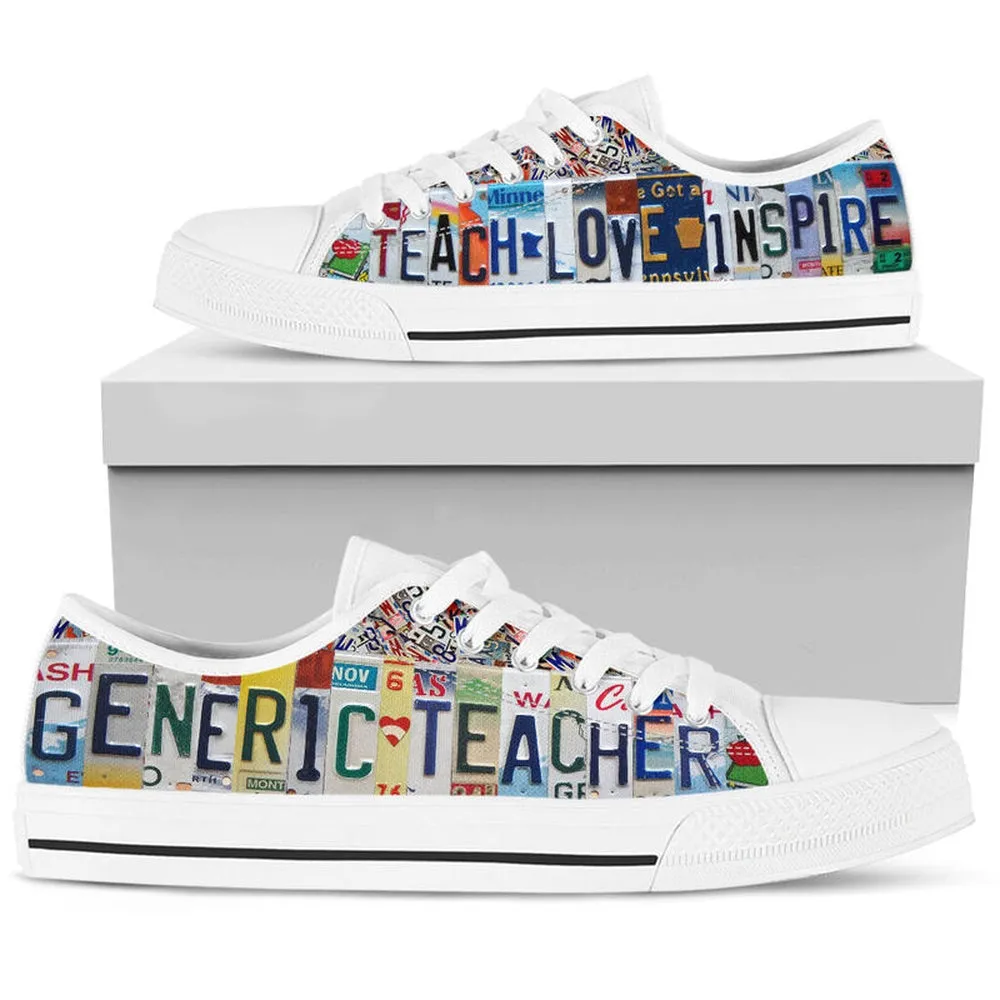 Generic Teacher License Plates Low Top Shoes, Teacher Shoes, Low Top Sneakers