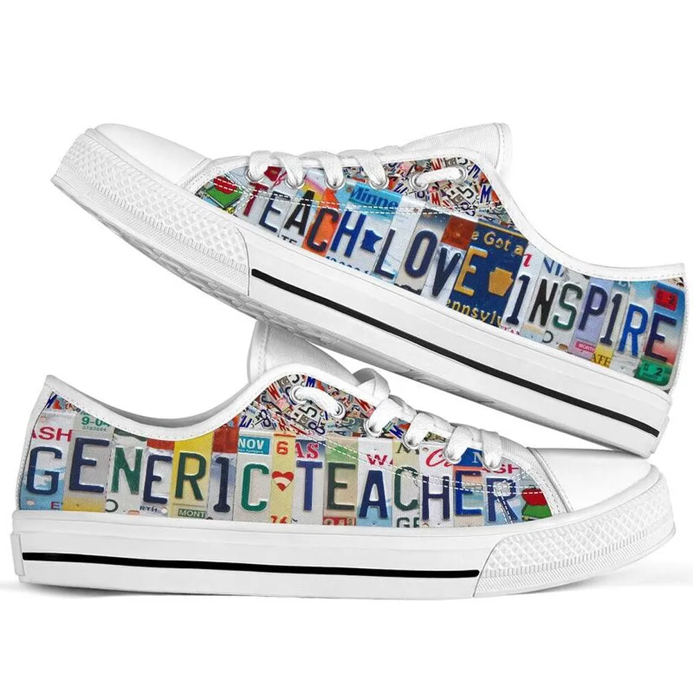 Generic Teacher License Plates Low Top Shoes, Teacher Shoes, Low Top Sneakers