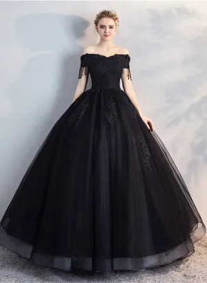 Glam Tulle with Lace Applique Off Shoulder Sweet 16 Dress, Ball Gown Formal Dress