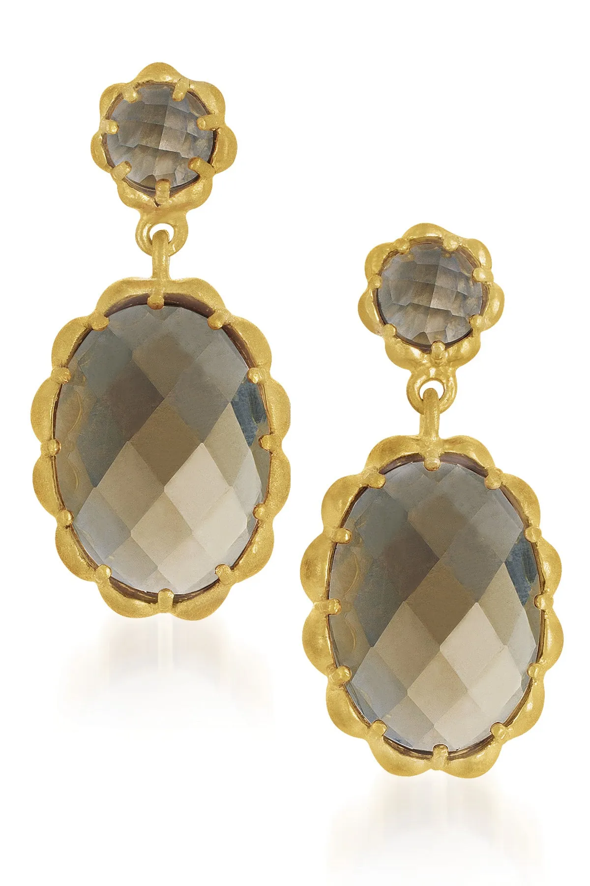 Gold Overlay Smoky Cubic Zirconia Drop  Earrings