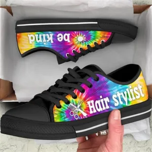 Hair Stylist Bekind Tie Dye Canvas Low Top Shoes, Low Top Sneaker, Low Top Canvas Shoes