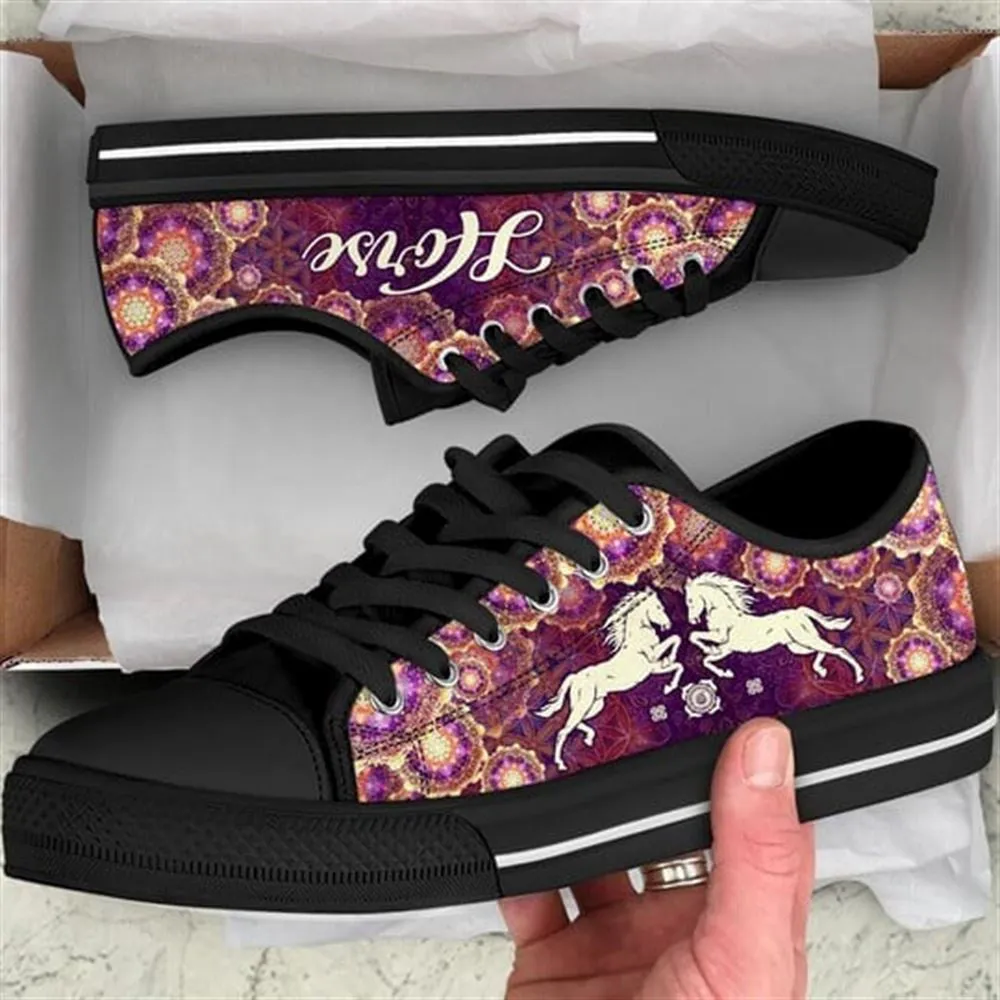 Horse Mandala Royal Pattern Canvas Low Top Shoes, Animal Print Canvas Shoes, Print On Canvas Shoes