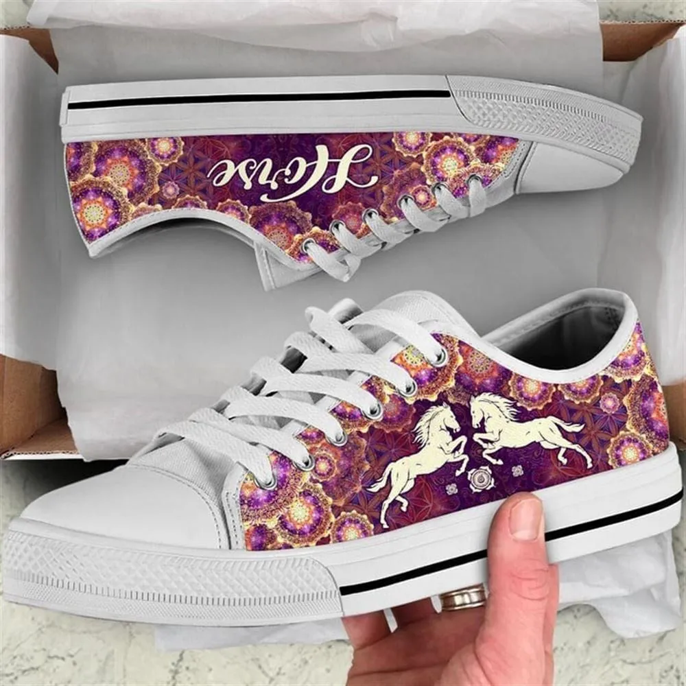 Horse Mandala Royal Pattern Canvas Low Top Shoes, Animal Print Canvas Shoes, Print On Canvas Shoes