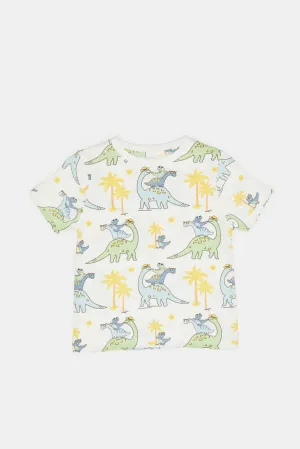 Infant Boys Cream Dinosaur Printed T-Shirt