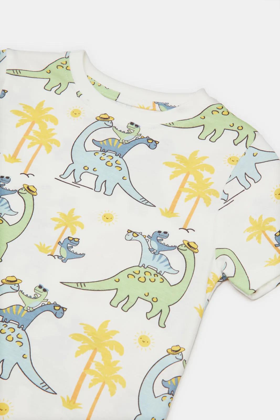 Infant Boys Cream Dinosaur Printed T-Shirt