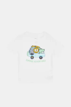 Infant Boys White Car Summer Adventure Print T-Shirt