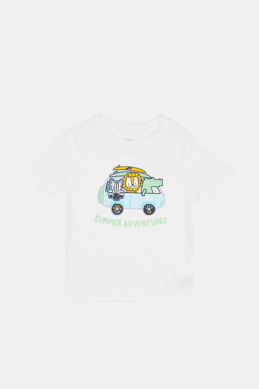 Infant Boys White Car Summer Adventure Print T-Shirt