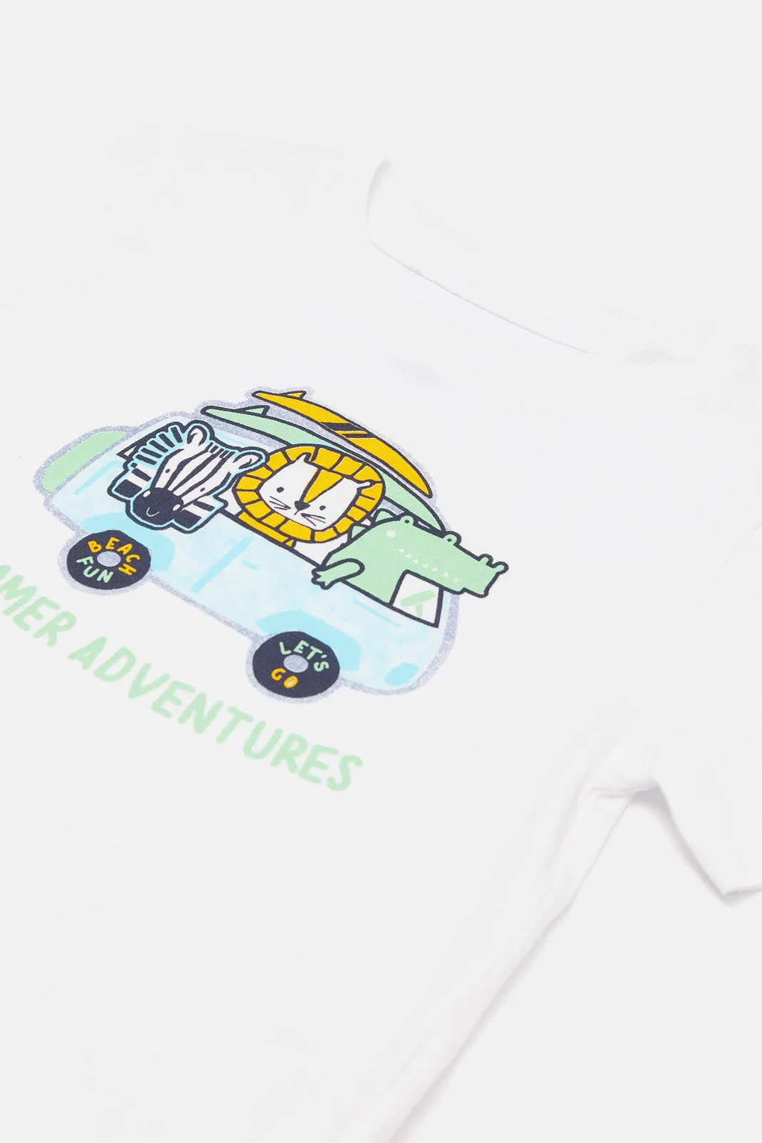 Infant Boys White Car Summer Adventure Print T-Shirt