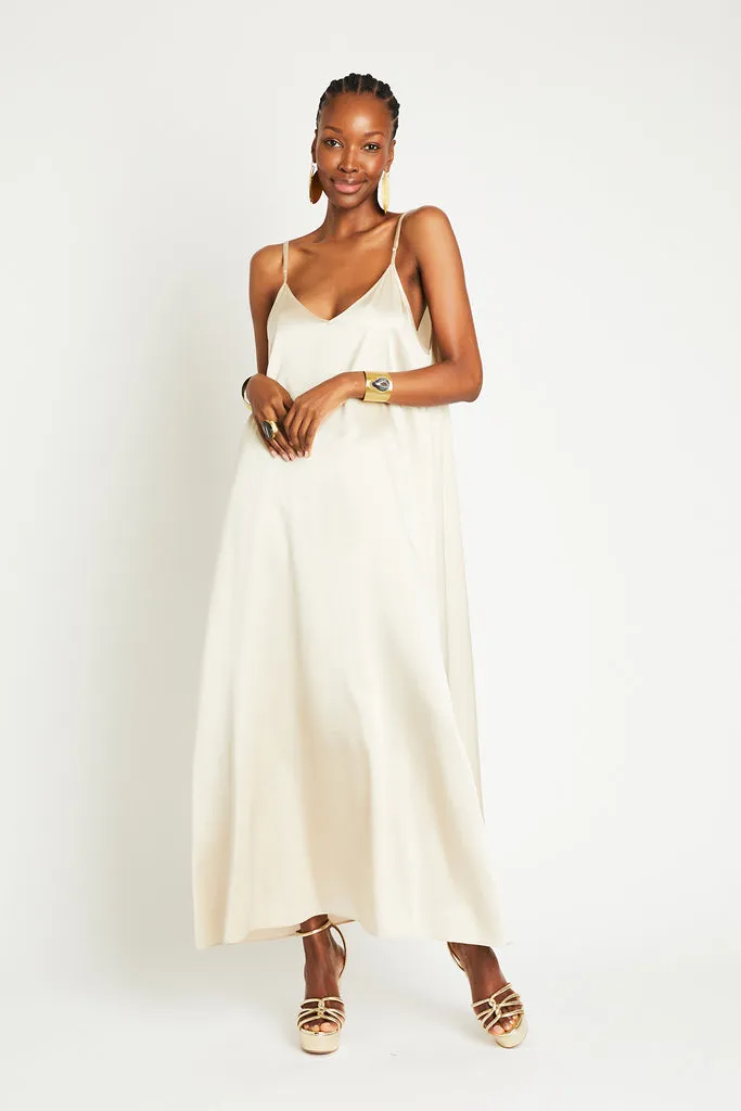 JULIE SILK MAXI DRESS - LATTE